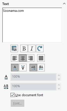   تایپ عنوان و یا متن مورد نظر در باکس Text دستور مورد بررسی و تنظیمات نگارش متن، در نرم‌افزار سالیدورک